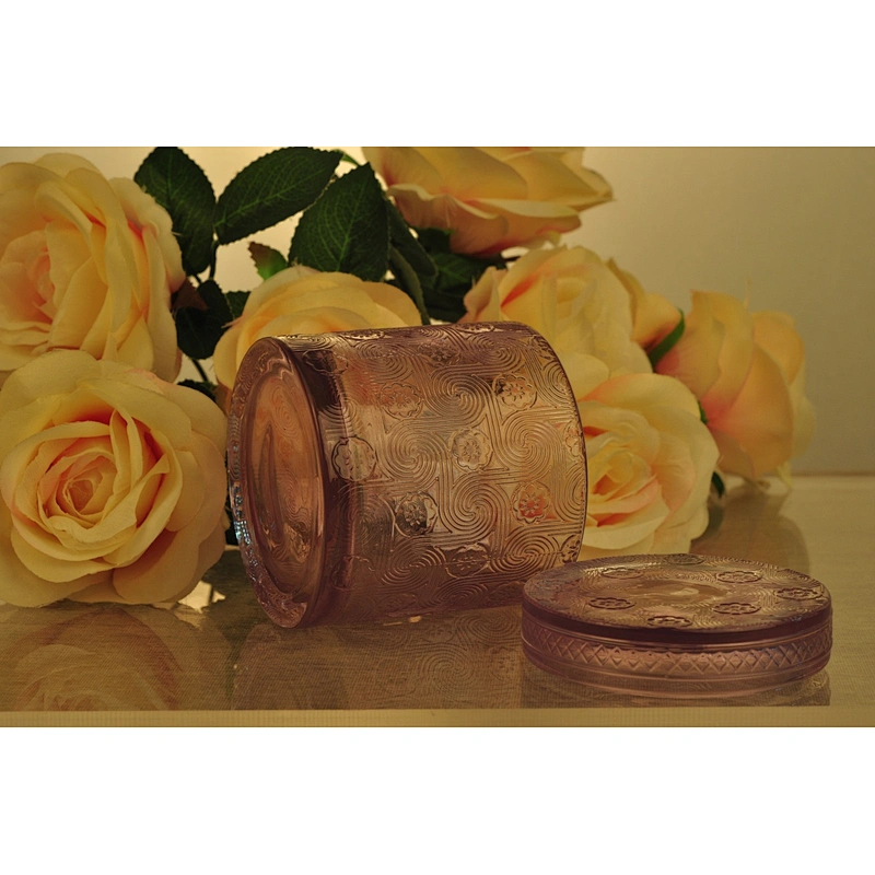 Sunny design luxury embossed Glass candle holder with glass lids