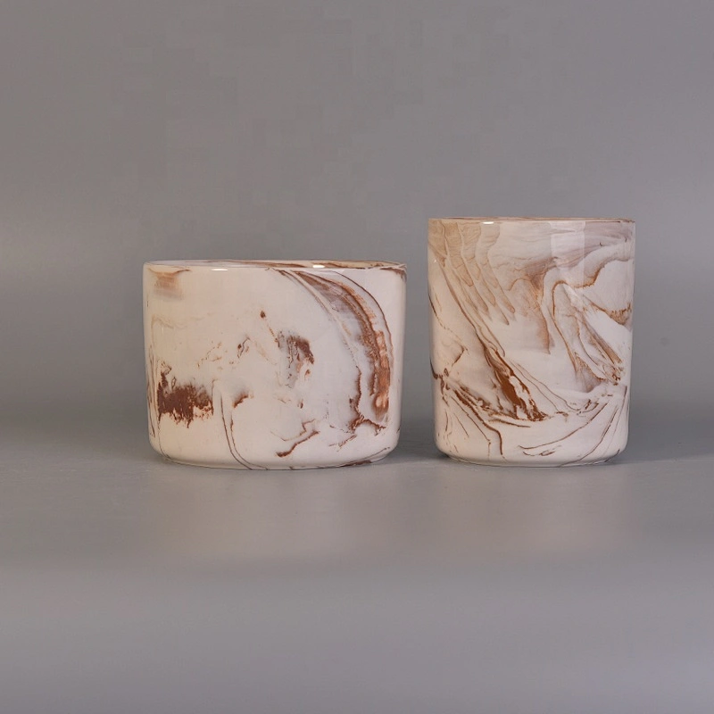 Cylinder marble ceramic candle jars for home decor