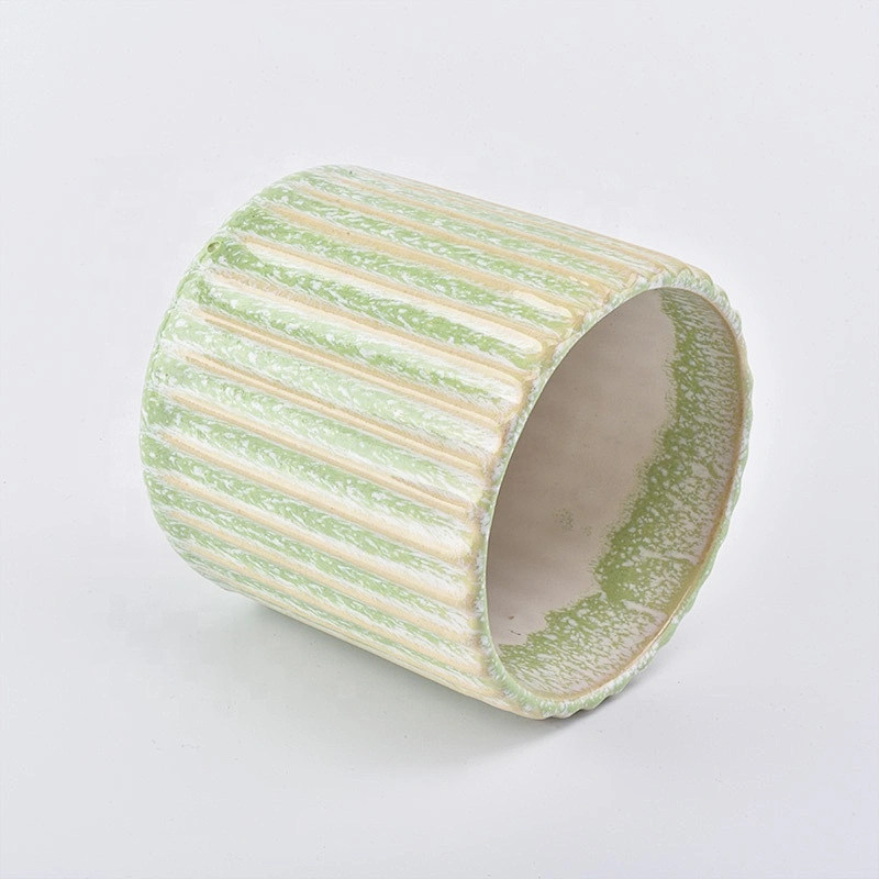 400ml Christmas Green striped ceramic candle jars church candle tin holder home decor