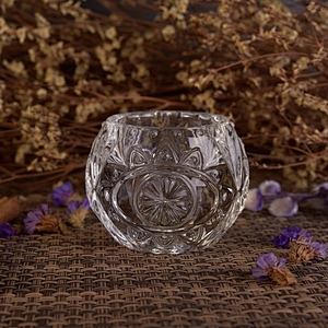 Transparent crystal emboss candle jar tealight glass candle vessel home decoration wholesales
