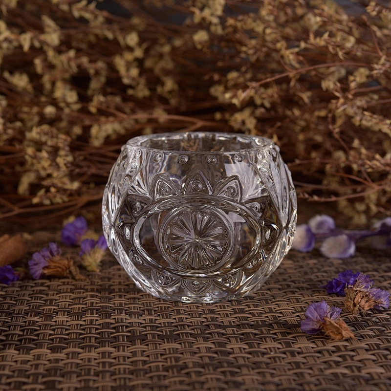 Transparent crystal emboss candle jar tealight glass candle vessel home decoration wholesales