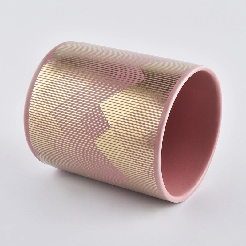 pink cylinder ceramic candle holder, popular size ceramic vessels for candle making