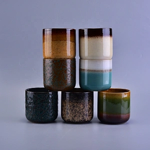 Cylinder brown ceramic candle jars wholesales