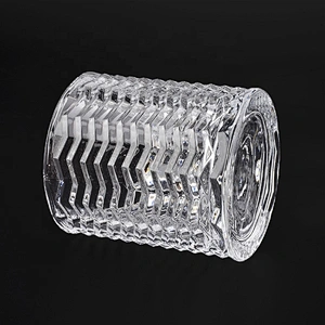Wholesale cylinder glass wave embossed candle  holders home decoration