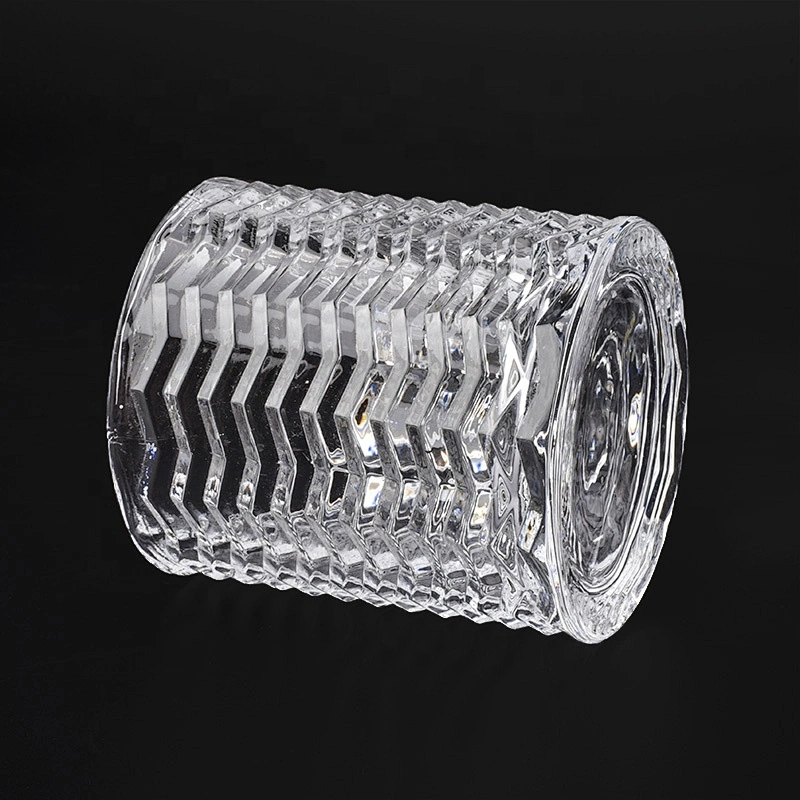Wholesale cylinder glass wave embossed candle  holders home decoration