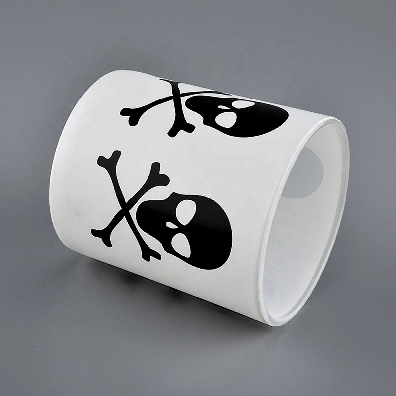 skull pattern on matter color glass candle jars