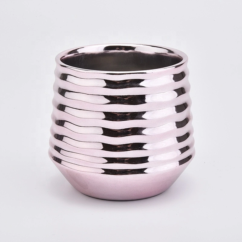 Pink electroplating ceramic candle jar tealight candle holder home decoration