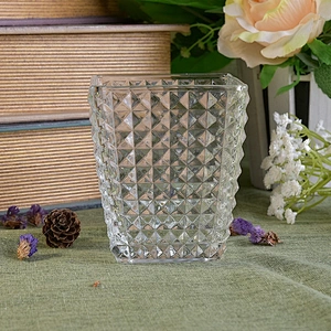 Engraving square Glass Candle jar clear candle Holder home Decoration