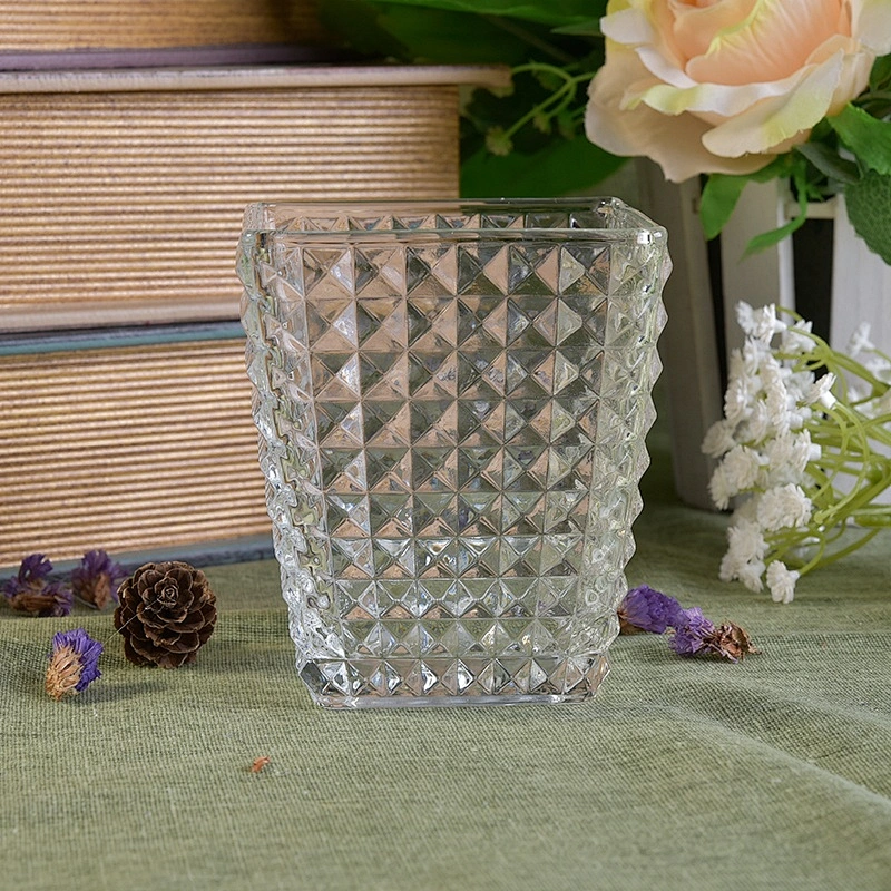 Engraving square Glass Candle jar clear candle Holder home Decoration