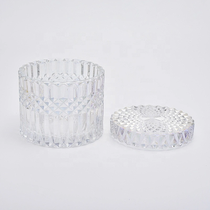 17oz Iridescent Glass Candle Jars with Glass Lids Home Decor Wholesales