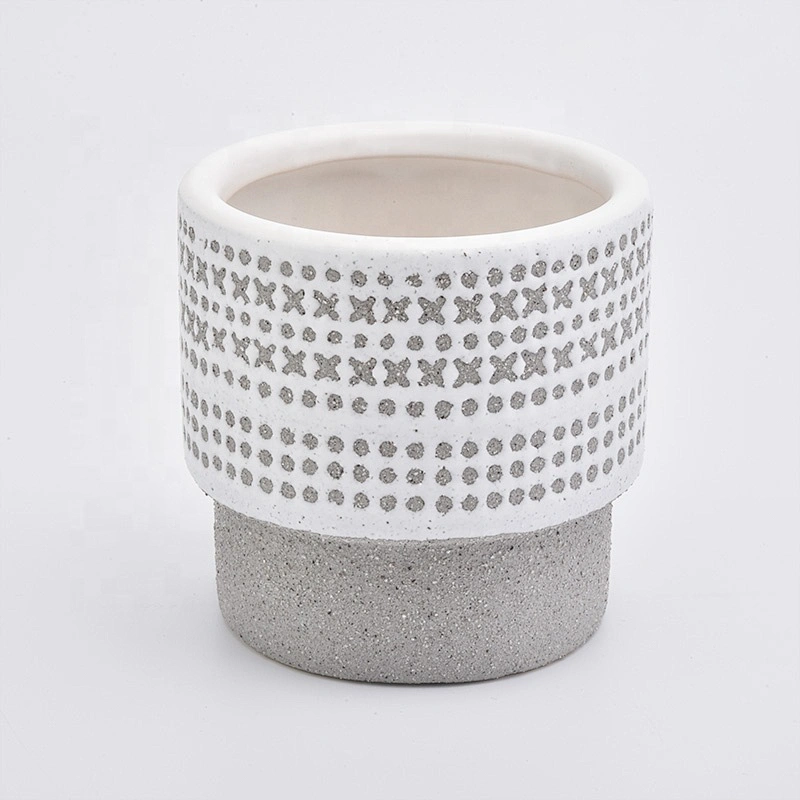 Custom made ceramic candle container grey candle holder home decoration