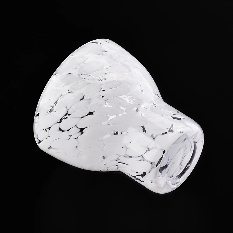 white petal decorated glass vessel with base, unique glass candle jar hand made