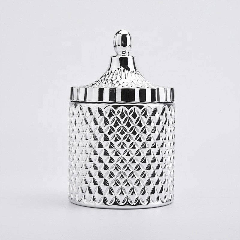 Metallic Diamond Glass Candle Jars with Lids Home Decor Wholesales
