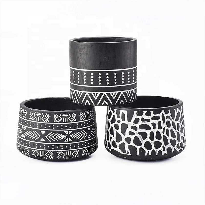 round cement black candle holder customized candle vessel home decor wholesale