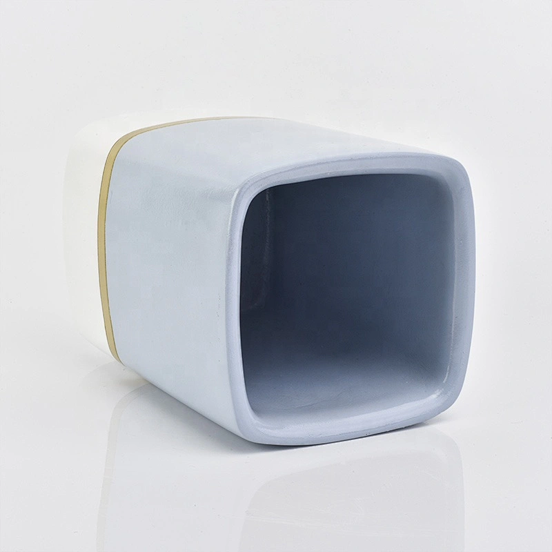 Square glazed custom ceramic candle jar votive candle holder home decorative wholesales