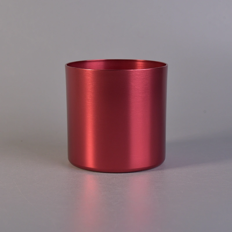 red metal candle container, votive candle jars