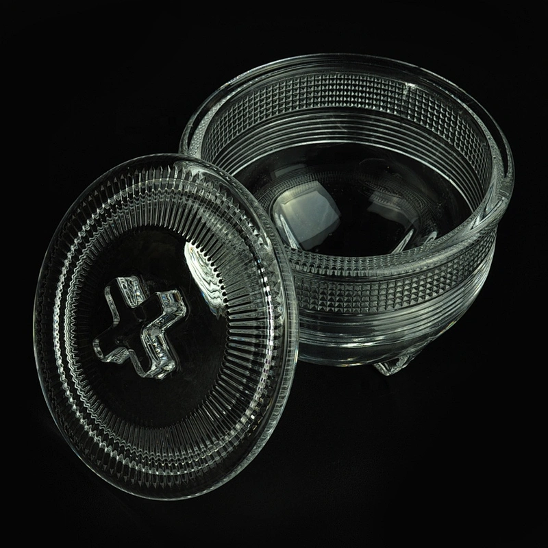New design cross shape white glass candle jar with crystal lid