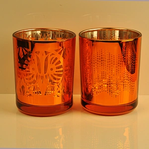 Wholesales luxury cylinder electroplated glass custom candle jas 8oz