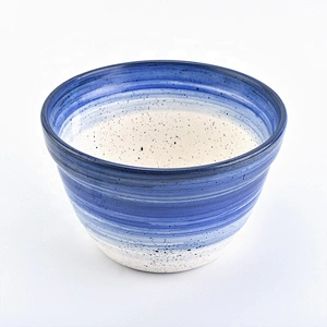 Wholesale 6 Wick Ceramic Candle Holder Hand Brushed Blue Home Decoration
