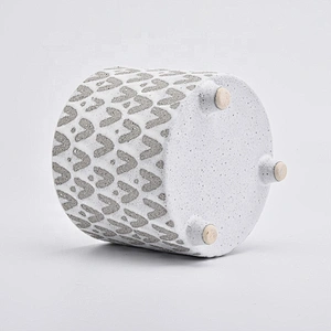 Wholesales Footed Cylinder Ceramic Holders in Grey V and dots Pattern Home Decoration
