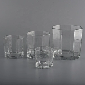 25oz big glass candle holders with hexagonal shape