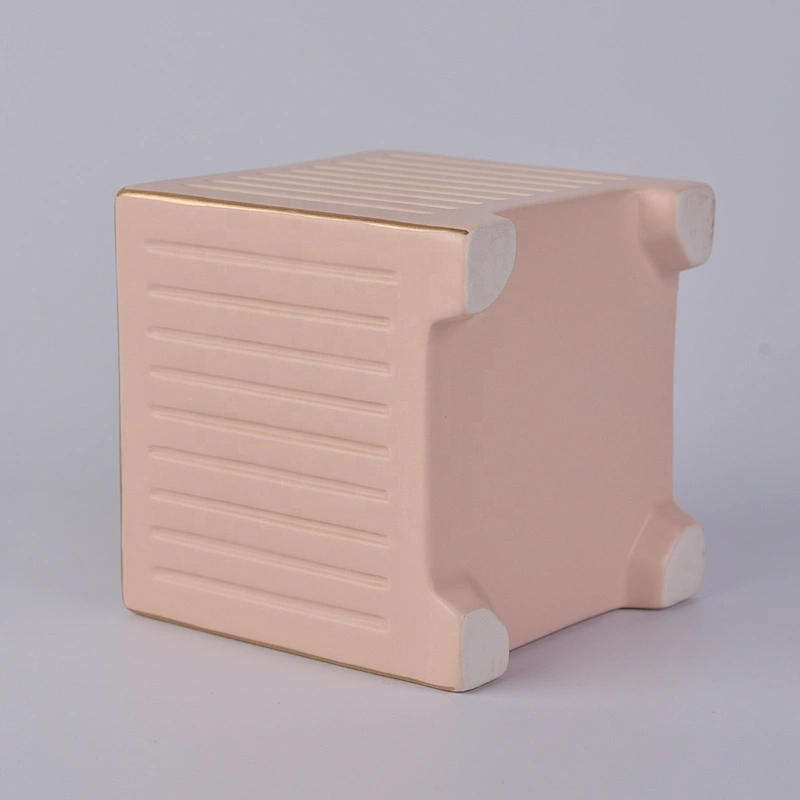 Sunny custom empty decorative pink square ceramic candle containers