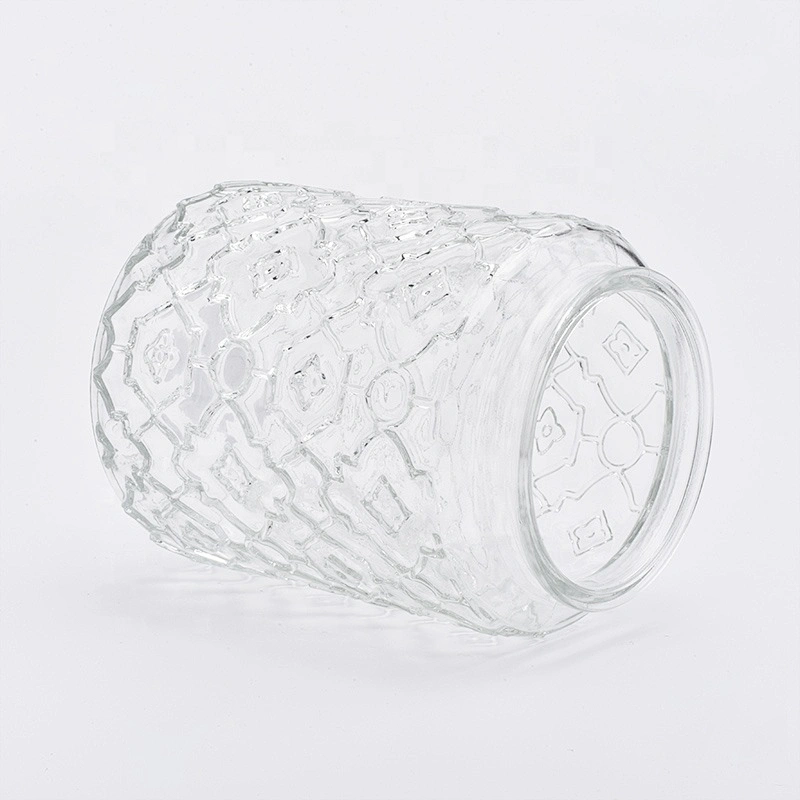 Wholesale glass candle jars  embossed candle  holders home decoration