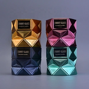Sunny luxury red scented Hexagon glass candle jar holder wholesales