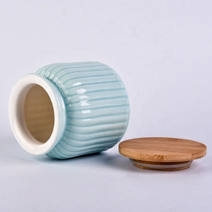 680ml Blue ceramic candle jar votive candle tins with wooden lids party decor