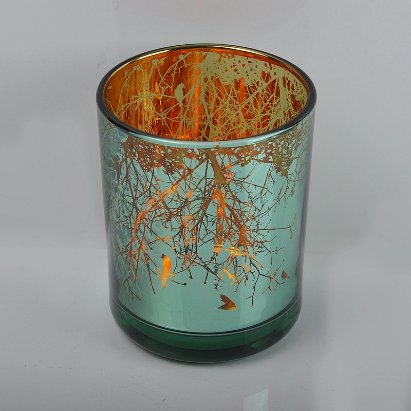 Wholesales luxury cylinder electroplated glass custom candle jas 8oz
