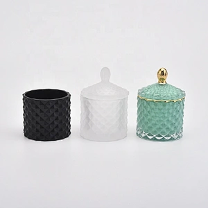 Gold Rim Solid Green Glass Candle Jar with Lids Home Decor Wholesales