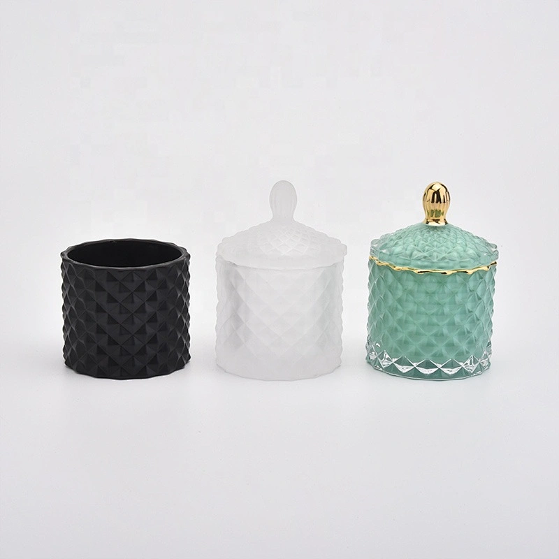 Gold Rim Solid Green Glass Candle Jar with Lids Home Decor Wholesales