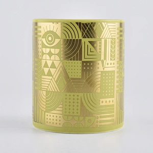 yellow cylinder ceramic jar with unique patterns, candle holder for home decor