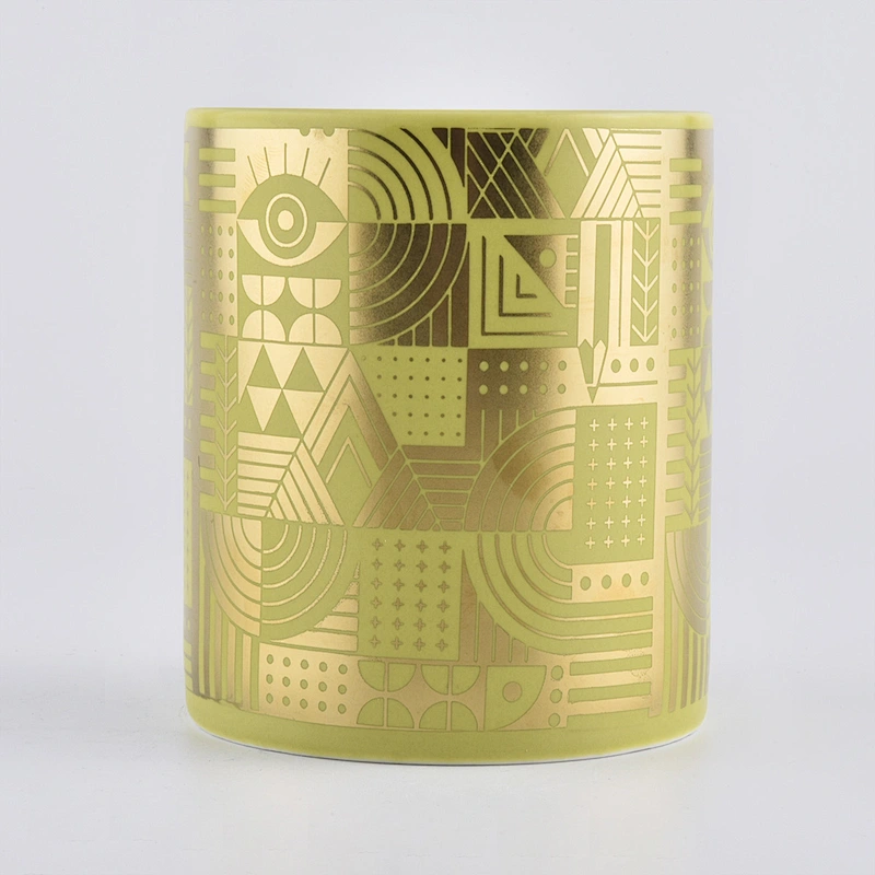 yellow cylinder ceramic jar with unique patterns, candle holder for home decor