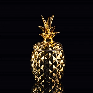 ceramic gold pineapple candle jar with lid