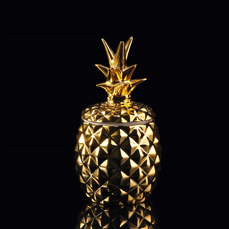 ceramic gold pineapple candle jar with lid