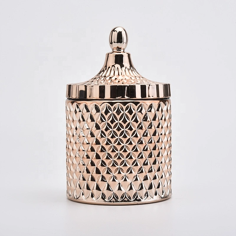 Gold Diamond Glass Candle Jars with Glass Lids for Soy Wax Home Decor Wholesales