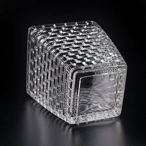 Square clear Glass Candle jar luxury candle Holder hand cut