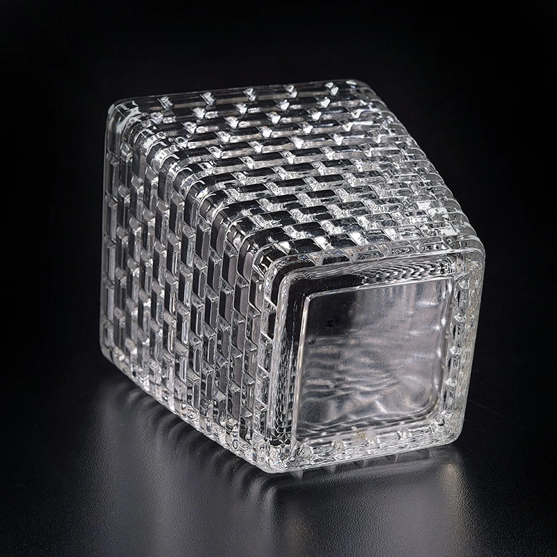Square clear Glass Candle jar luxury candle Holder hand cut