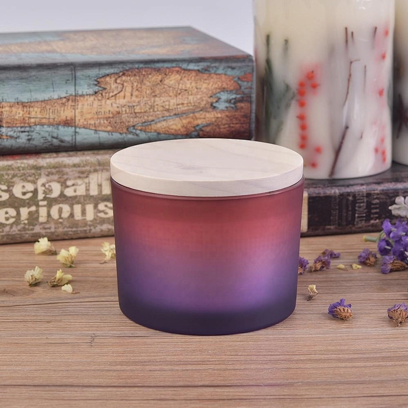 Sunny glassware luxury empty matte color Glass candle holder with wood lid
