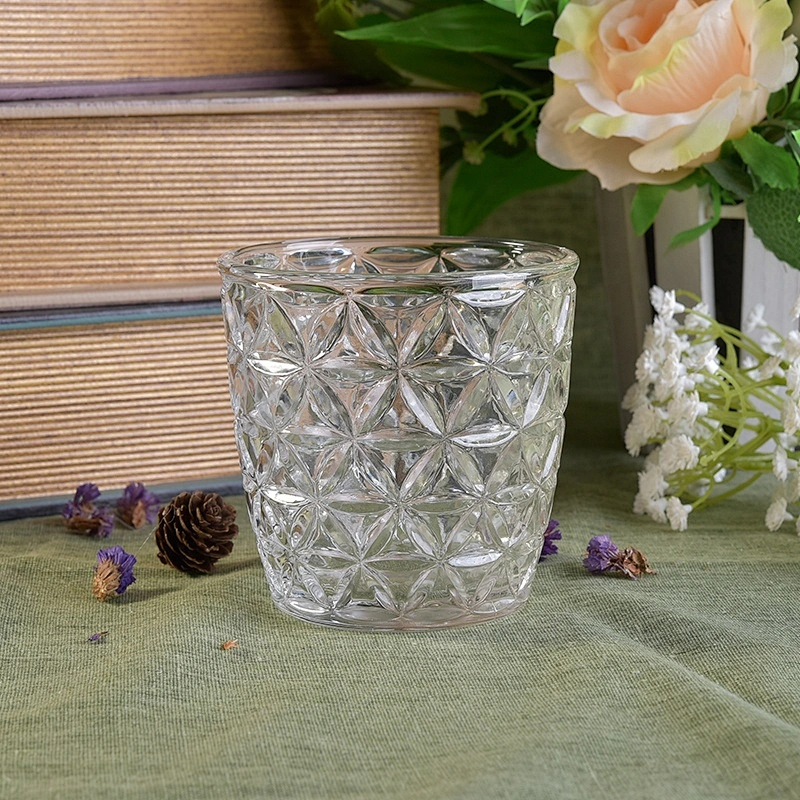 Embossed Glass Candle jar decorative candle holder home Decor