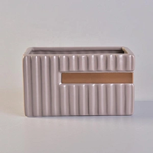 700ml Rectangular Ceramic Candle Holders Stripes Pattern Home Decoration Pieces