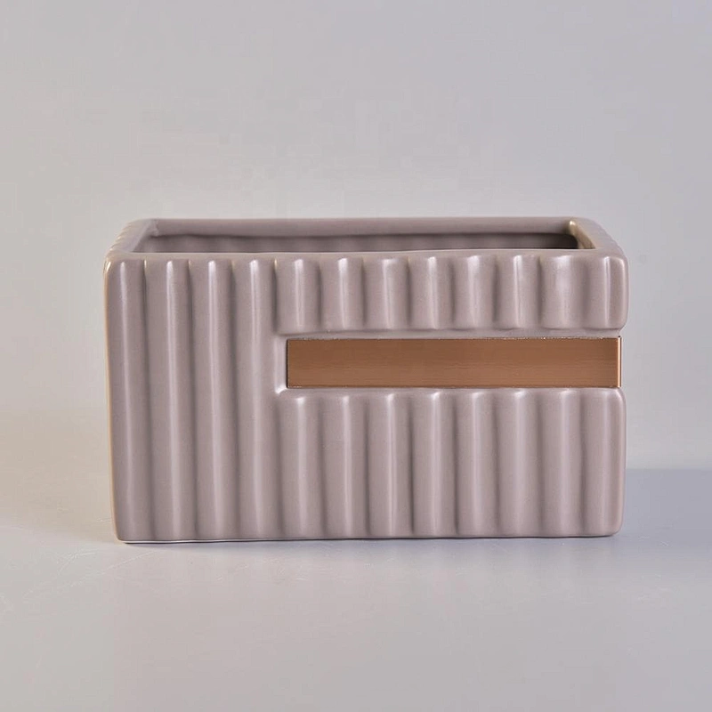 700ml Rectangular Ceramic Candle Holders Stripes Pattern Home Decoration Pieces