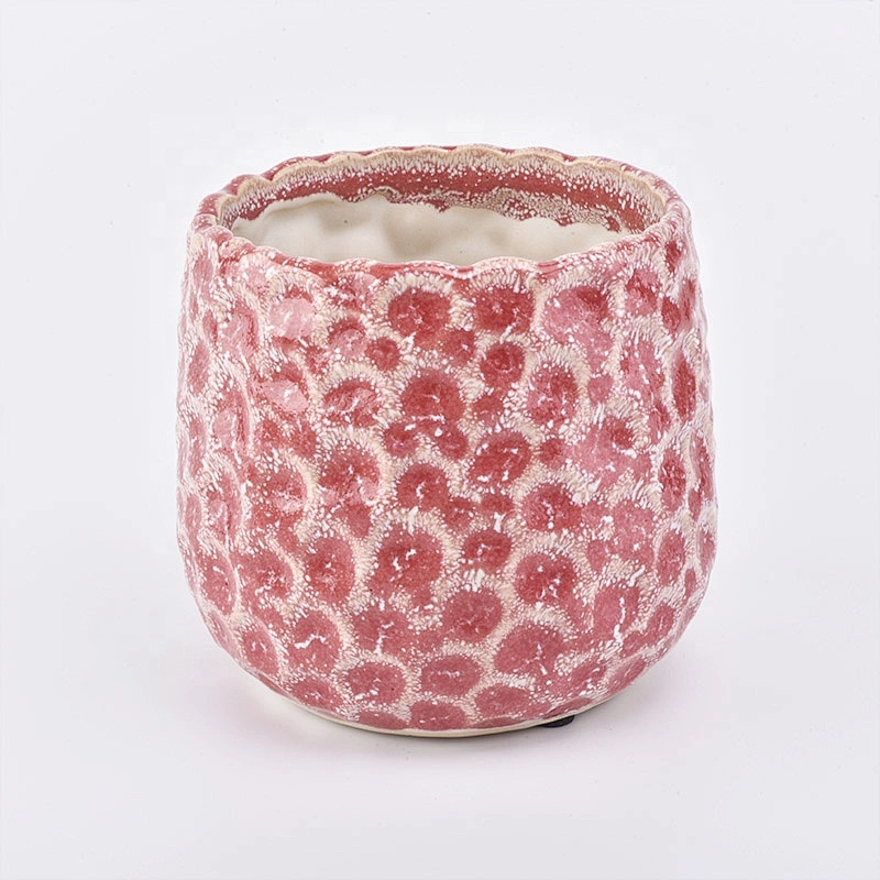 Cylinder embossed ceramic candle jar votive candle tumbler wedding decoration