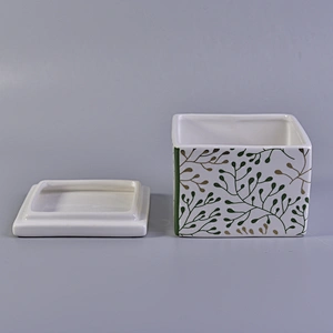 Wholesales vintage square empty ceramic candle holders with lid