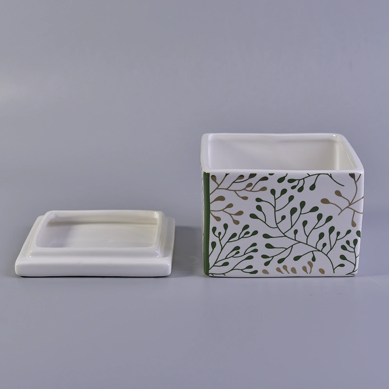 Wholesales vintage square empty ceramic candle holders with lid