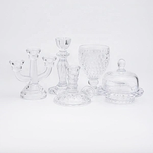 luxury clear crystal glass candle holder doom with glass lid