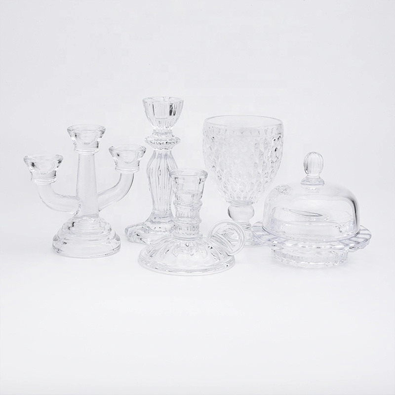 luxury clear crystal glass candle holder doom with glass lid