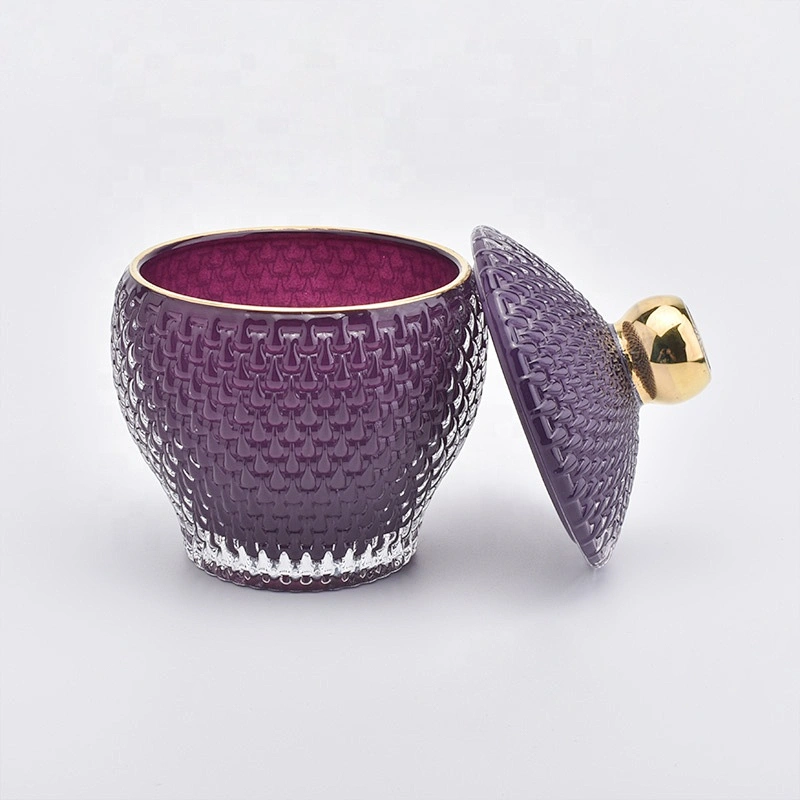 330ML Glass Candle Jar Holder with Lid  for Decor Purple