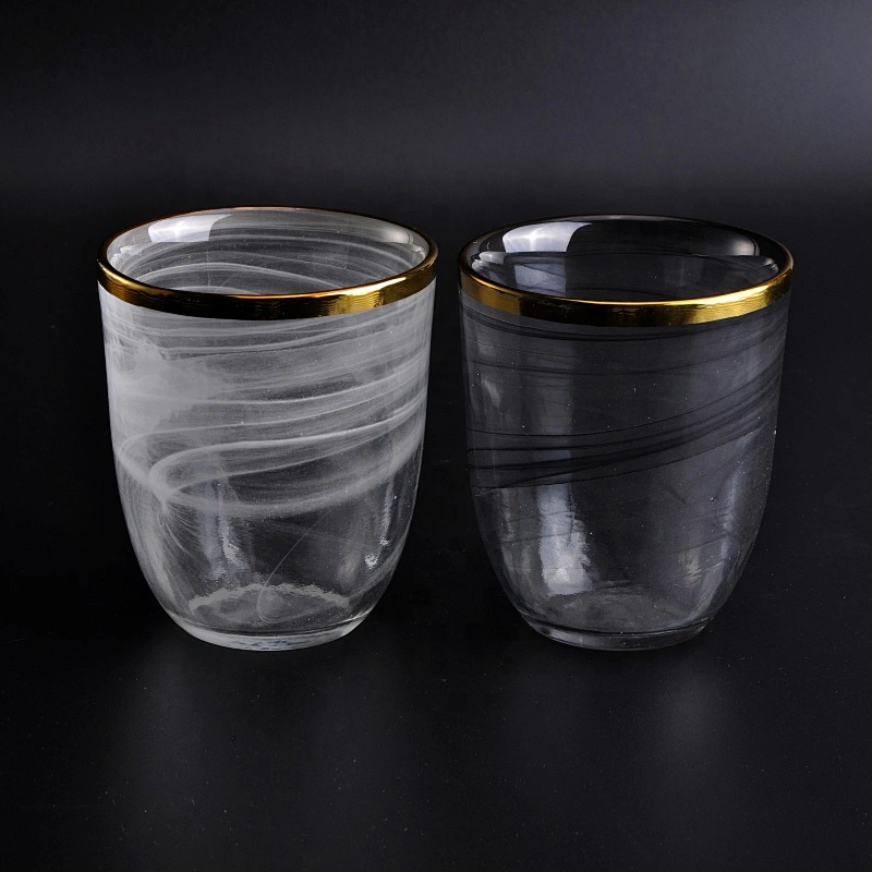 Thin smoke black  glass candle jars with gold rim home decoration wholesale